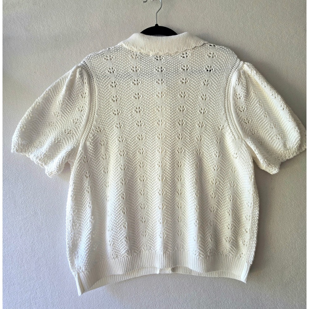 Free Assembly XL 16-18 White Cotton Pointelle Knit Cardigan Puff Sleeve NWT - Picture 3 of 6